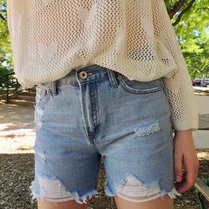 Midi Length Distressed Shorts